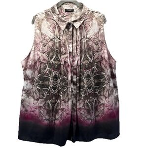 FYLO London Women's Top Size XL Dark Whimsigoth Sleeveless Gray Black Button Up